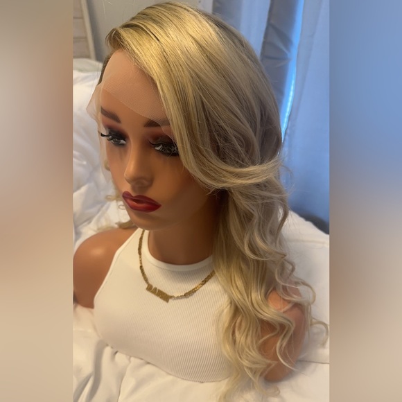 Dark root Blonde Human Hair Wig - Picture 8 of 12